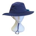 Wide brim navy blue sun hat on model